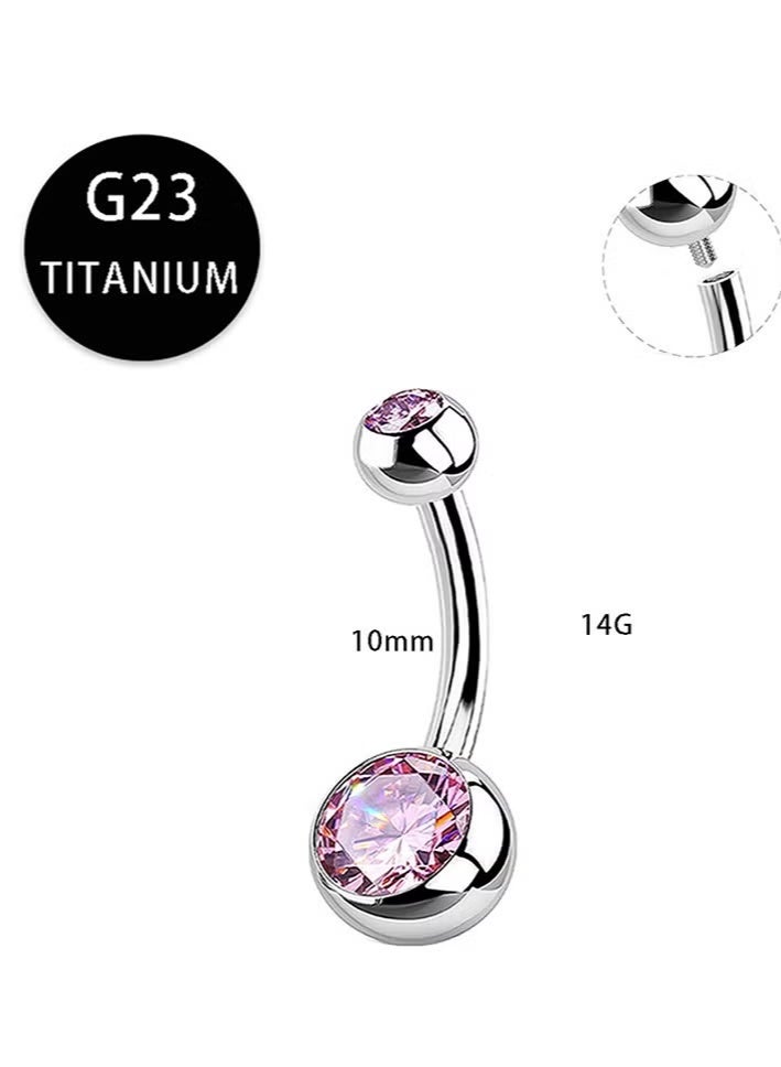Titanium Belly Button Rings PINK, Internally Threaded 14mm Long Belly Ring - Image 1